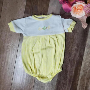 HONORS BABY Yellow and White Ribbed Gingham Bubble Romper Size 3/6M